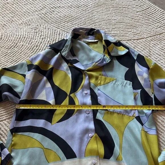 Zara Abstract Print Button Down Shirt - Blue, Green, Black - Picture 6 of 6